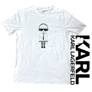 Karl Lagerfeld Paris T-Shirt – White Tee, Size Medium, Designer Logo Shirt